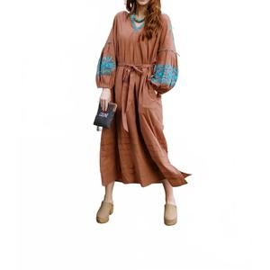 NEW TELA LUXURY MERCANTILE little rusty embroidered dress in brown